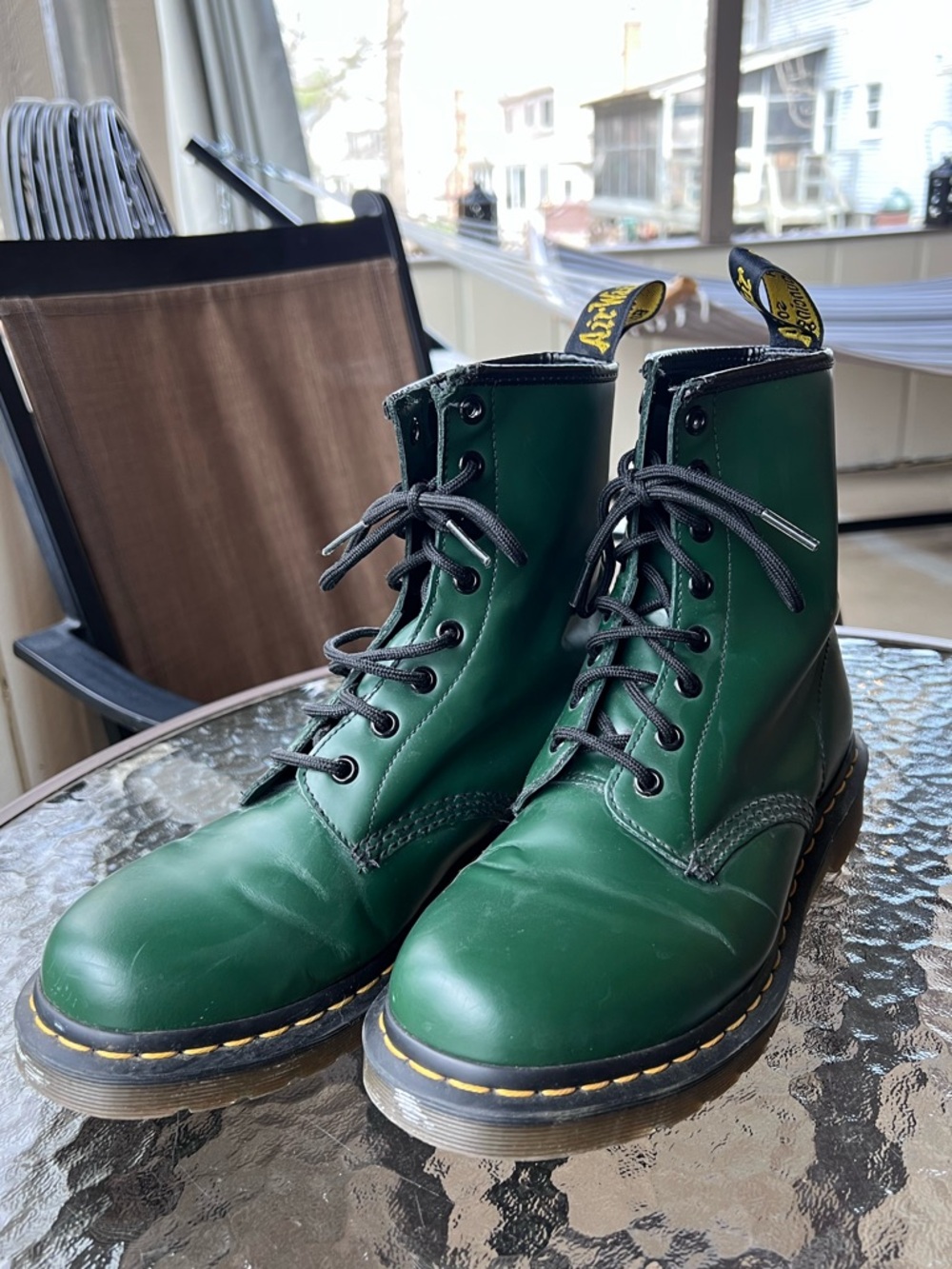 Dr. Martens Leather Lace-up Boot - Green with Yellow Stitching - Picture 5 of 14